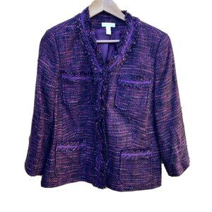 Charter Club L Button Up Jacket Purple Polyester Lining Acrylic Material Shell